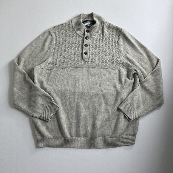 Tommy Bahama Sorrento Beach Button Mock Sweater Mens Size XL Beige Cable Knit - Picture 1 of 8